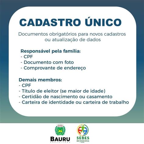 Informações sobre inscrição e atualização do Cadastro Único.